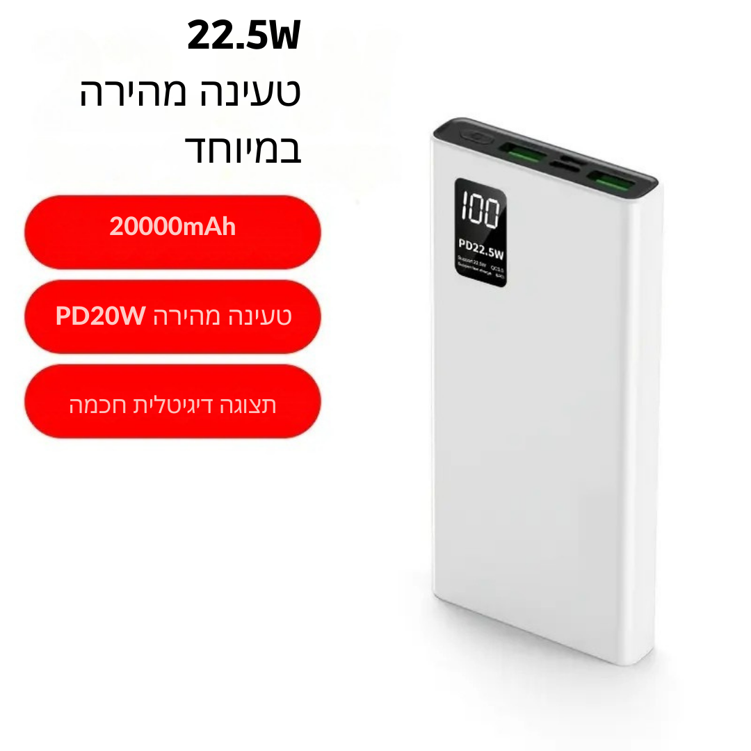 ™Halion | מטען נייד חזק ודק – 10000/20000mAh, USB-C, PD+QC
