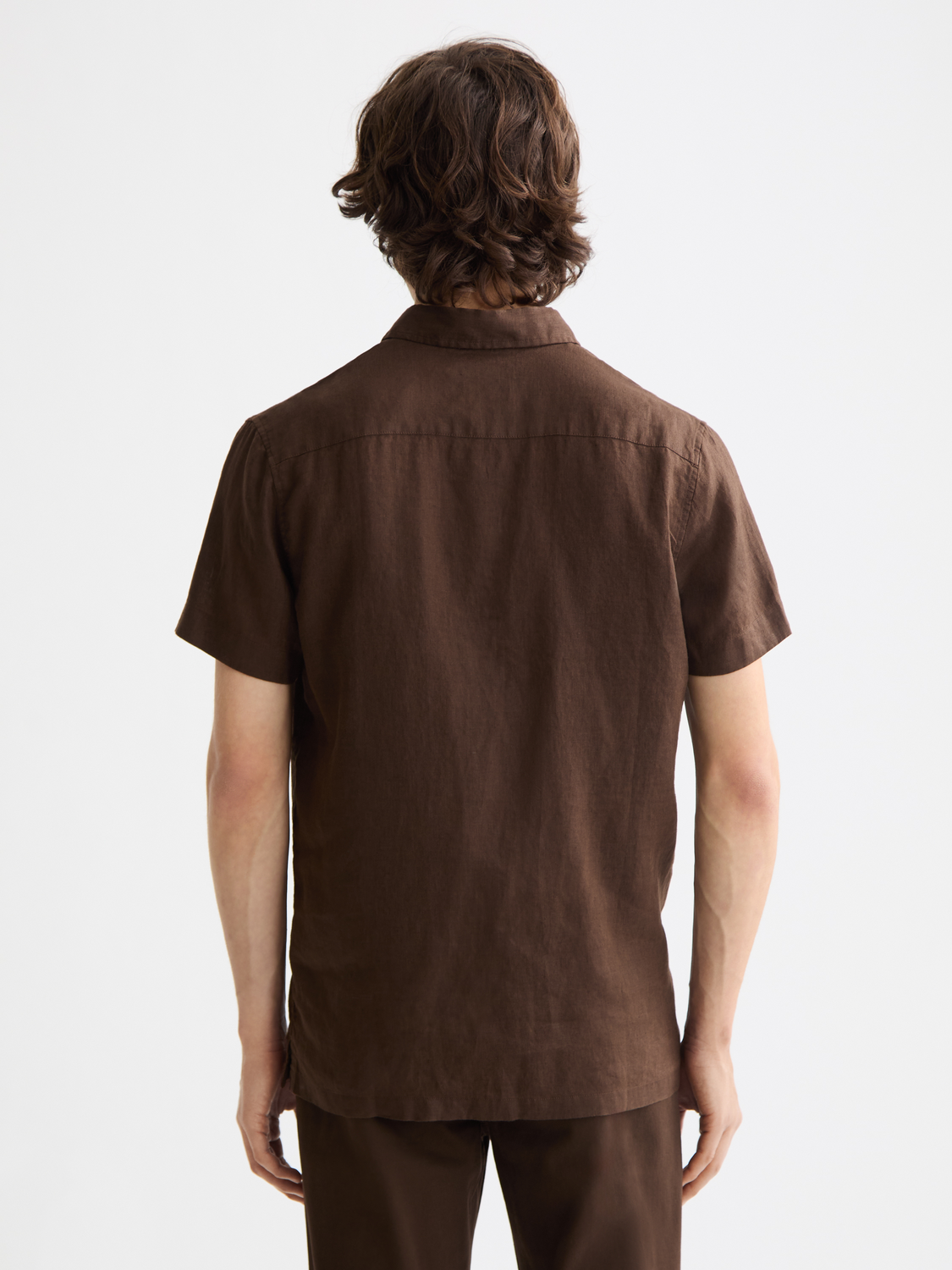 חולצה מכופתרת קצרה פשתן לגברים Linen