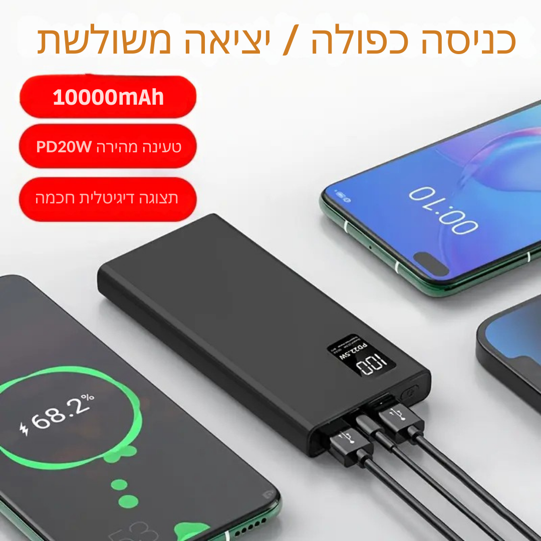 ™Halion | מטען נייד חזק ודק – 10000/20000mAh, USB-C, PD+QC